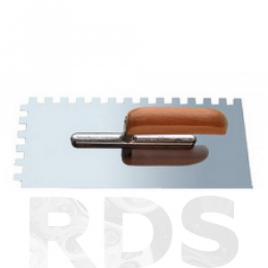Гладилка зубчатая, 130 x 280 мм, зуб 8х8, нержавеющая сталь, деревянная ручка, "888" /3022280 - фото