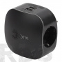 Тройник черный ЭРА, 3 гнезда + 2 USB с заземлением - фото