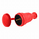 Розетка каучуковая 1м с крышкой, с/з, прямая, красная, ЭРА - фото