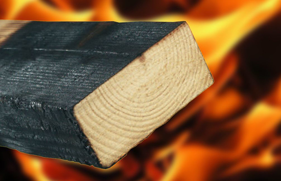Срез деревянной доски, обработанной огнезащитой, после горения - фото