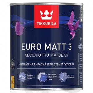 Краска водоэмульсионная EURO 3 MATT глубокоматовая (База А), Tikkurila (0,9) - фото