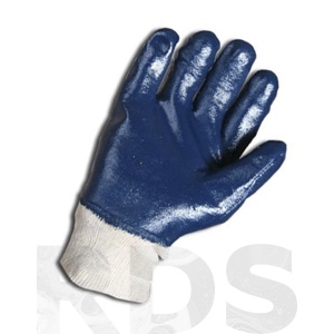 Перчатки х\б, покрытие ладони - НИТРИЛ, полный облив, манжет мягкий, синий. - фото