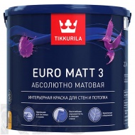 Краска водоэмульсионная EURO 3 MATT глубокоматовая (База А), Tikkurila (2,7л) - фото