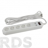 Сетевой фильтр ЭРА USF-5es-1,5m-USB-W (белый), с/з, 3*0,75мм2, 5гн+2USB, 1,5м - фото
