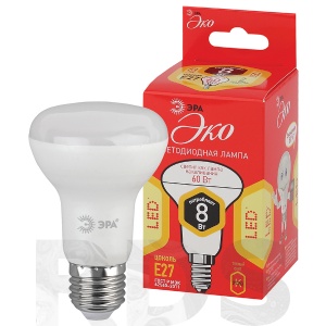 Лампа светодиодная ЭРА ECO R63, 8Вт, теплый свет, E27 - фото
