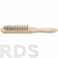 Щетка зачистная 4-х рядная, металлическая проволока с деревянной ручкой, FIT - фото