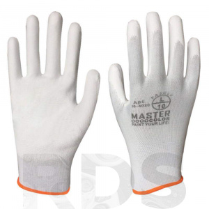 Перчатки белые, с обливкой из полиуретана (водооталкивающие) 30-4020 - фото