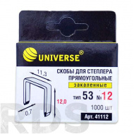 Скобы 12 мм, тип 53, для мебельного степлера, закаленные, 1000 шт/уп., "UNIVERSE" /41112 - фото