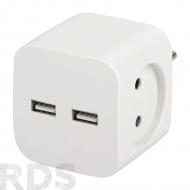 Разветвитель электрический ЭРА, 2 гнезда + 2 USB, без заземления, SP-2-USB-W, белый - фото