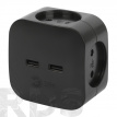 Разветвитель электрический ЭРА, 4 гнезда + 2 USB, без заземления, черный - фото