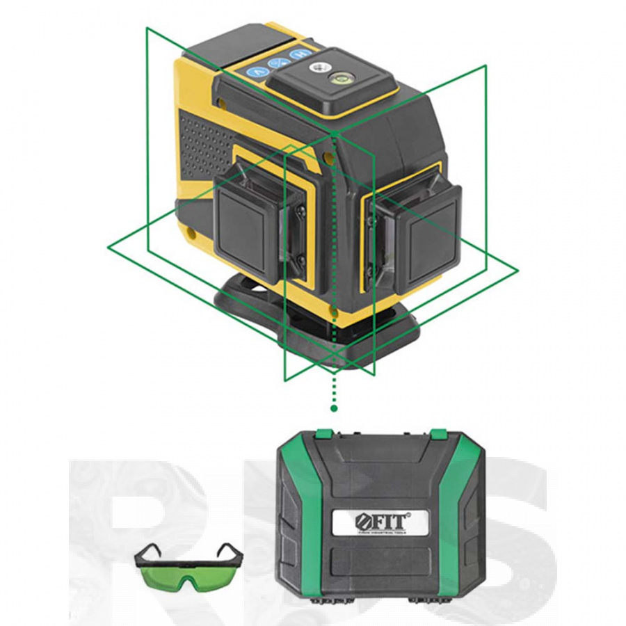 Нивелир лазерный, дальность 20 м, 3 плоскости 360 °, зеленый луч, FIT