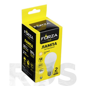 Лампа светодиодная A60, 12W, E27, 1050lm, 3000К, Forza