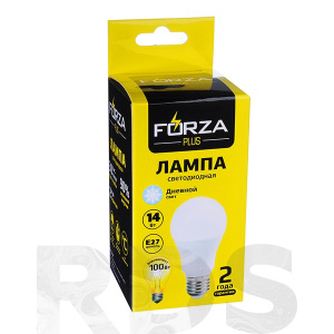 Лампа светодиодная A60, 14W, E27, 1250lm, 4000К, Forza