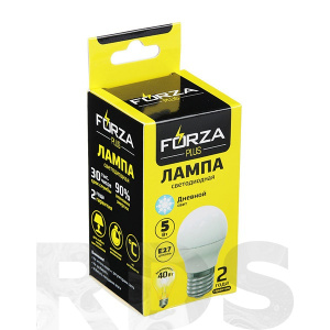 Лампа светодиодная G45 5W, E27, 420lm, 4000К, Forza