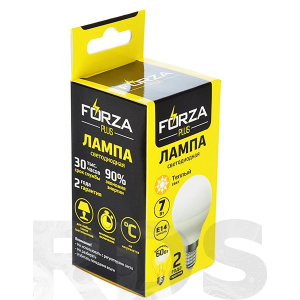 Лампа светодиодная G45 7W, E14, 560lm, 3000К, Forza