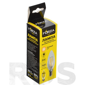 Лампа филаментная свеча, 4W, Е14, 390 lm, 2800К, Forza