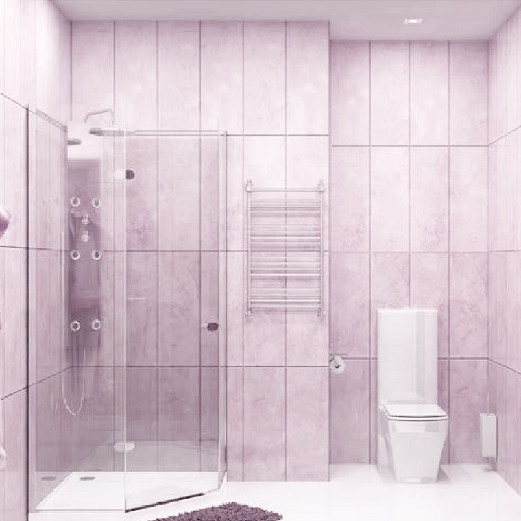 Панель ПВХ мрамор розовый в интерьере ванной комнаты