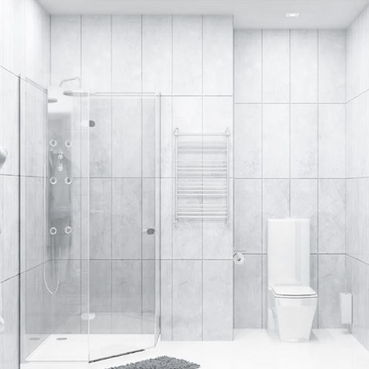 Панель ПВХ мрамор серый в интерьере ванной комнаты - фото