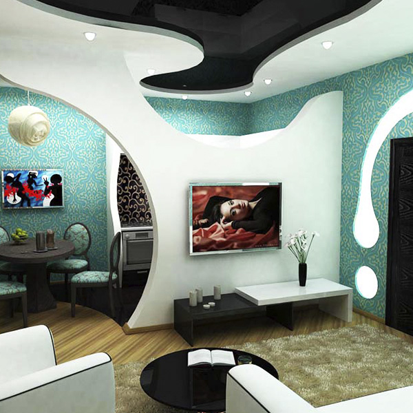 Интерьер комнаты с конструкциями из гипсокартонных листов - фото
